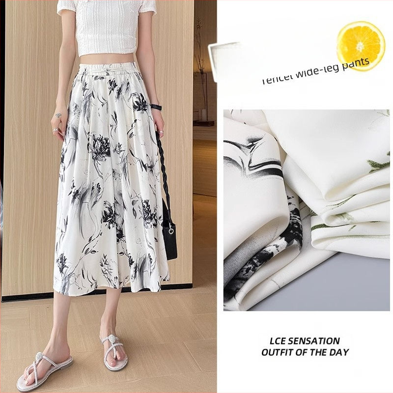 Jég selyem rövidített nadrág szoknya női nyári vékony plus size kis méretű laza sifon hűvös napvédő nadrág hétköznapi bő szárú nadrág