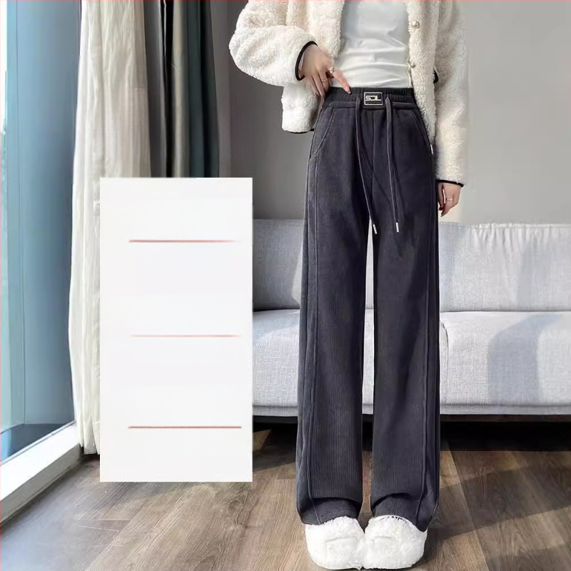Bő szárú kordbársony nadrág ősszel és télen Új, polár bélésű, vastag, laza pamut nadrág Magas derekú, drapézott, lezser, egyenes szárú nadrág Női őszi és téli