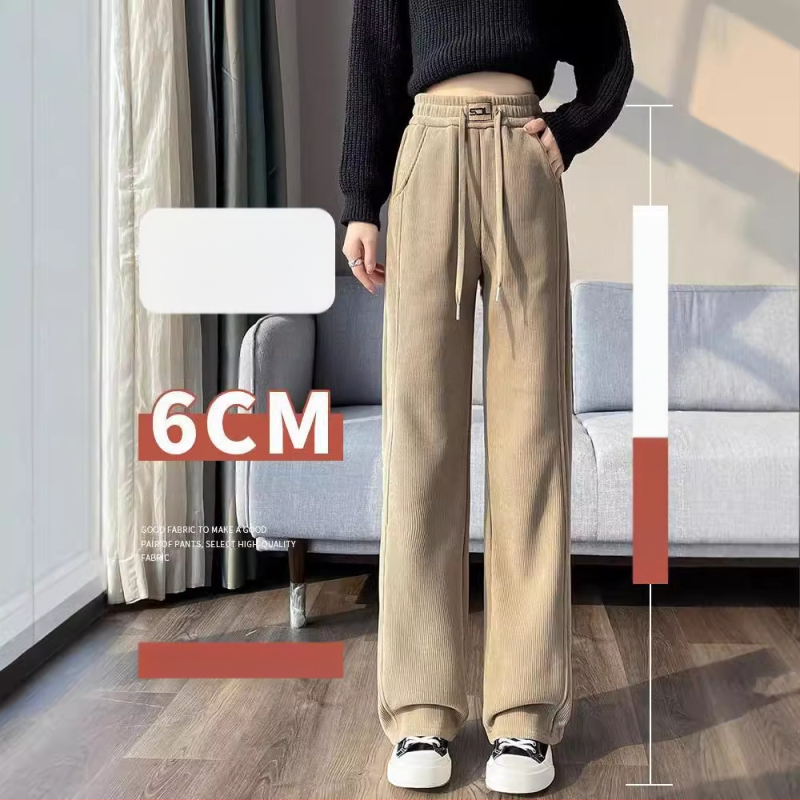 Bő szárú kordbársony nadrág ősszel és télen Új, polár bélésű, vastag, laza pamut nadrág Magas derekú, drapézott, lezser, egyenes szárú nadrág Női őszi és téli
