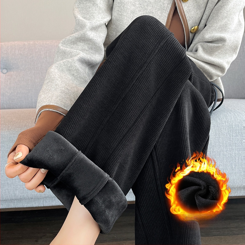 Bő szárú kordbársony nadrág ősszel és télen Új, polár bélésű, vastag, laza pamut nadrág Magas derekú, drapézott, lezser, egyenes szárú nadrág Női őszi és téli