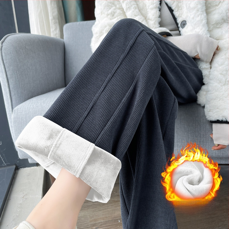 Bő szárú kordbársony nadrág ősszel és télen Új, polár bélésű, vastag, laza pamut nadrág Magas derekú, drapézott, lezser, egyenes szárú nadrág Női őszi és téli