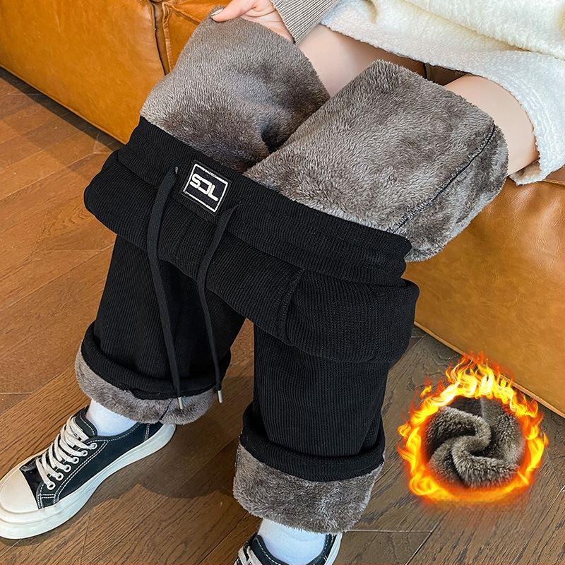 Bő szárú kordbársony nadrág ősszel és télen Új, polár bélésű, vastag, laza pamut nadrág Magas derekú, drapézott, lezser, egyenes szárú nadrág Női őszi és téli