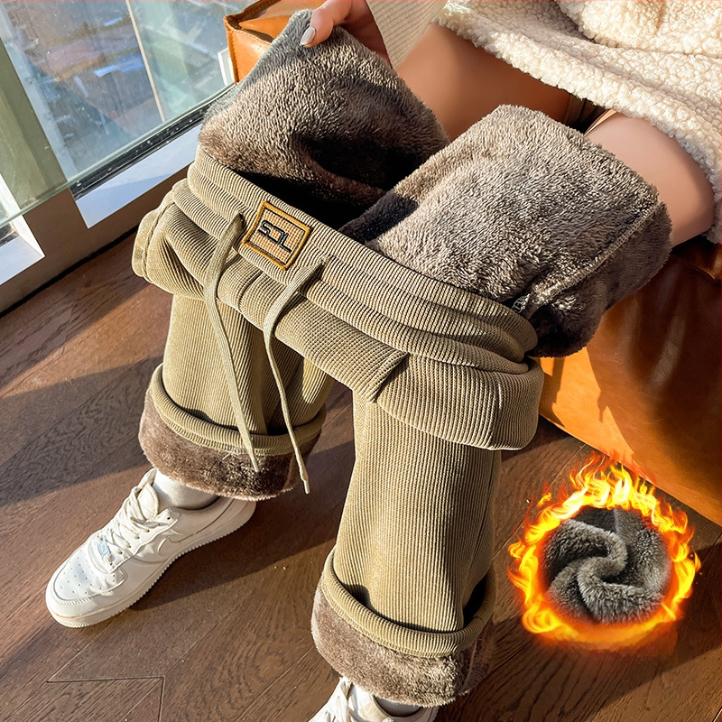 Bő szárú kordbársony nadrág ősszel és télen Új, polár bélésű, vastag, laza pamut nadrág Magas derekú, drapézott, lezser, egyenes szárú nadrág Női őszi és téli