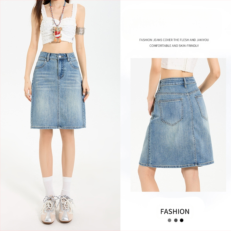 Magas derekú nyári farmer rövid szoknya nőknek, farmer félszoknya, női A-vonalú szoknya, csípőre szabott A-vonalú félszoknya, női nyári farmerszoknya