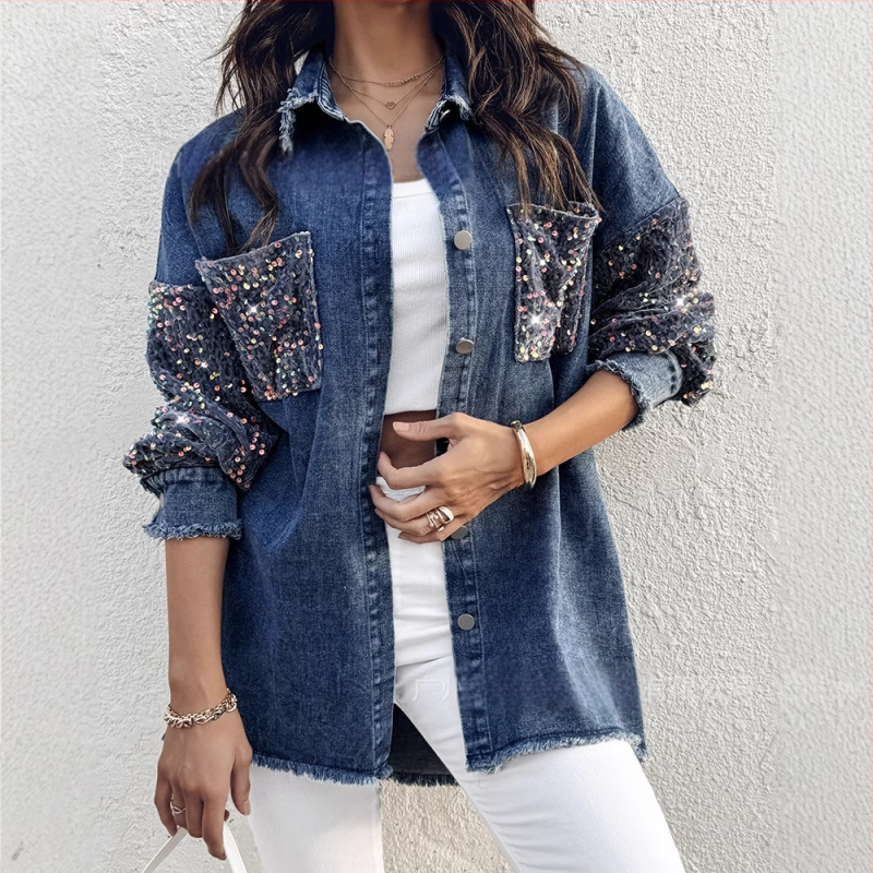 2024 újdonság raktáron európai és amerikai, határokon átnyúló divatos, gyöngyös hímzéssel készült, vízálló farmerkabát