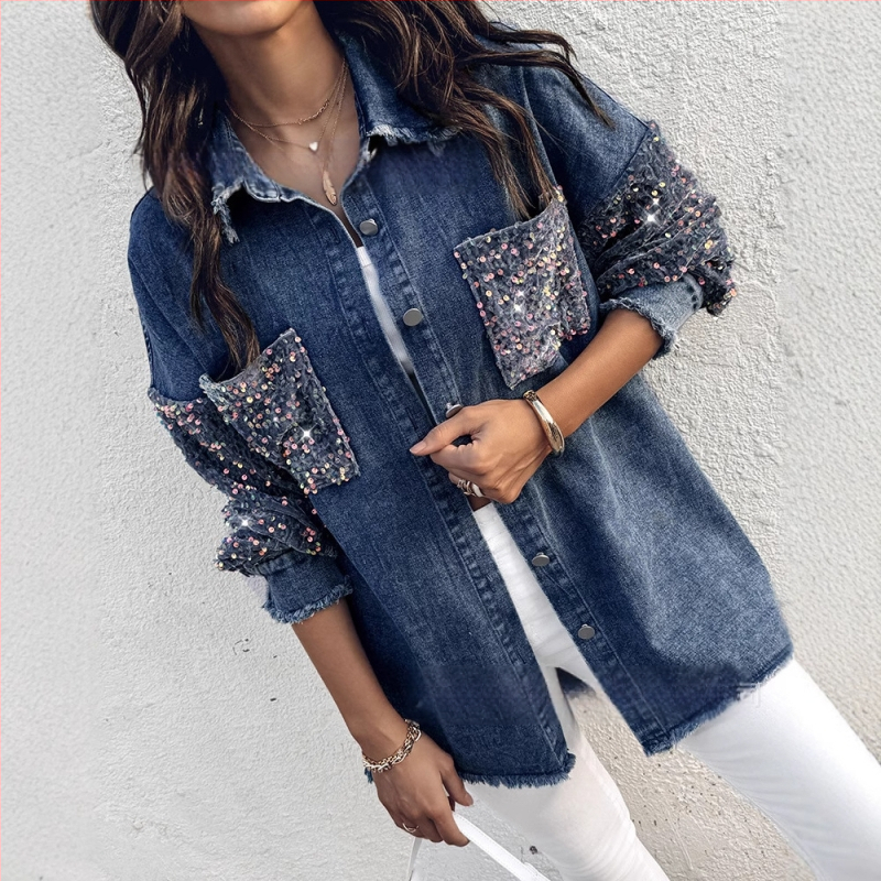 2024 újdonság raktáron európai és amerikai, határokon átnyúló divatos, gyöngyös hímzéssel készült, vízálló farmerkabát