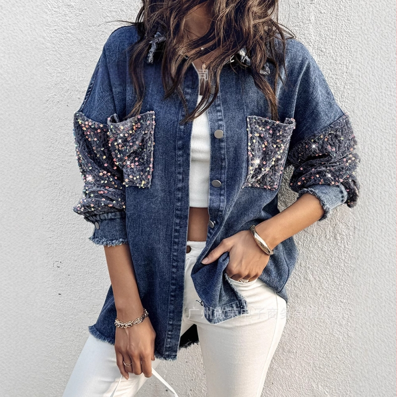 2024 újdonság raktáron európai és amerikai, határokon átnyúló divatos, gyöngyös hímzéssel készült, vízálló farmerkabát