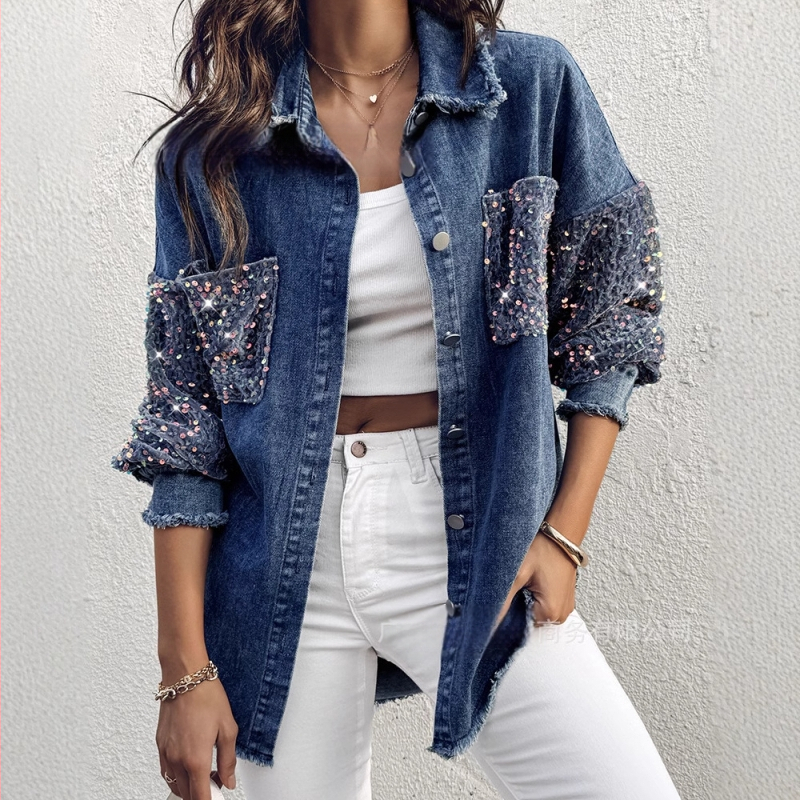 2024 újdonság raktáron európai és amerikai, határokon átnyúló divatos, gyöngyös hímzéssel készült, vízálló farmerkabát