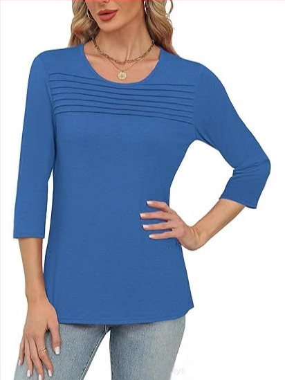 Amazon 2025 határokon átnyúló európai és amerikai női őszi és téli kerek nyakú, háromnegyedes ujjú, mellkasra húzott, rakott felső