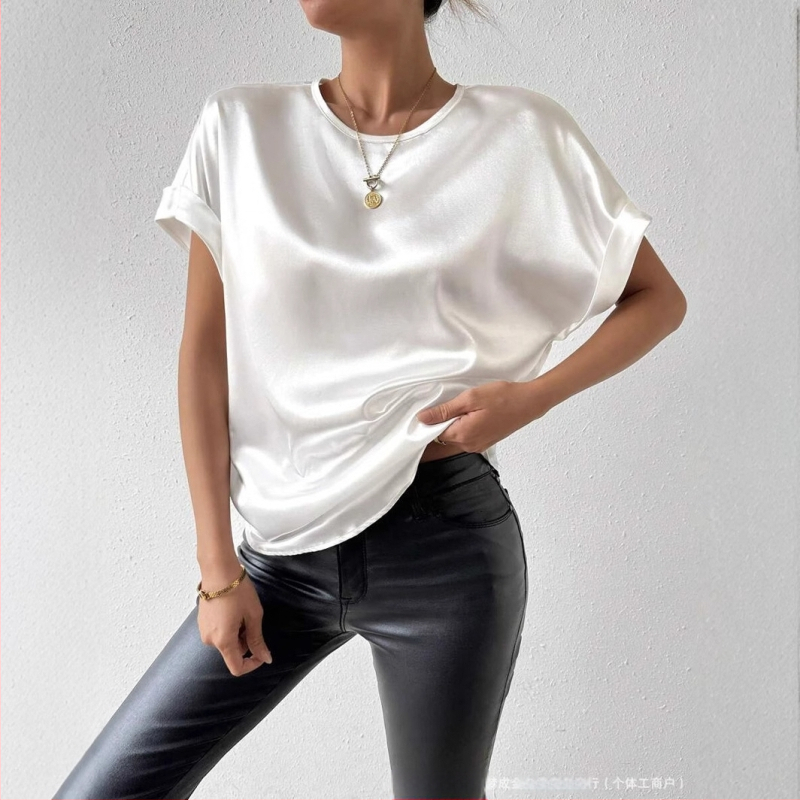 2025 m. „Amazon Temu Cross-border“ moteriški europietiški ir amerikietiški „Gladies'“ ploni viršutiniai marškinėliai su vienspalviais, be sagų, trumpomis rankovėmis.