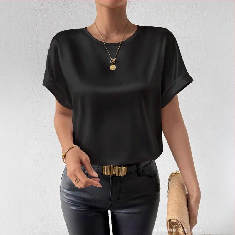 2025 m. „Amazon Temu Cross-border“ moteriški europietiški ir amerikietiški „Gladies'“ ploni viršutiniai marškinėliai su vienspalviais, be sagų, trumpomis rankovėmis.