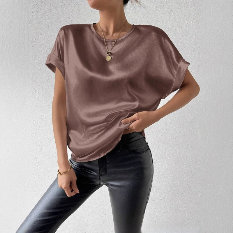 2025 m. „Amazon Temu Cross-border“ moteriški europietiški ir amerikietiški „Gladies'“ ploni viršutiniai marškinėliai su vienspalviais, be sagų, trumpomis rankovėmis.