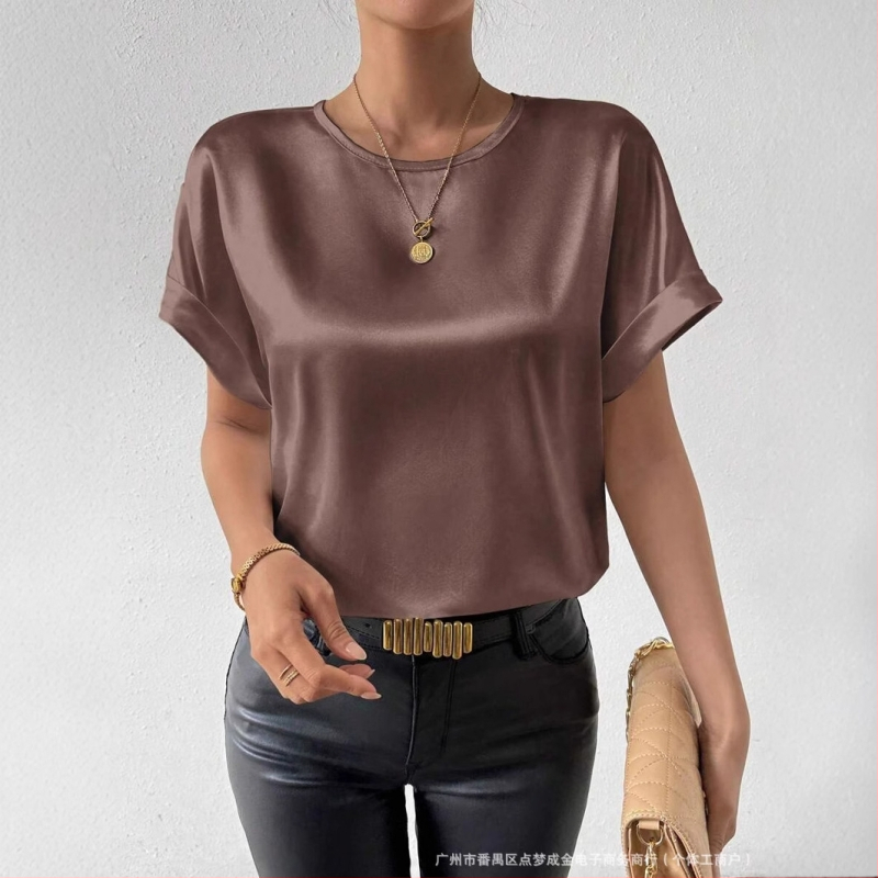 2025 m. „Amazon Temu Cross-border“ moteriški europietiški ir amerikietiški „Gladies'“ ploni viršutiniai marškinėliai su vienspalviais, be sagų, trumpomis rankovėmis.