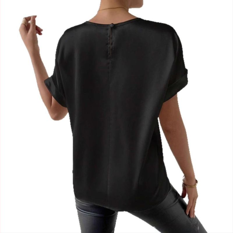 2025 m. „Amazon Temu Cross-border“ moteriški europietiški ir amerikietiški „Gladies'“ ploni viršutiniai marškinėliai su vienspalviais, be sagų, trumpomis rankovėmis.