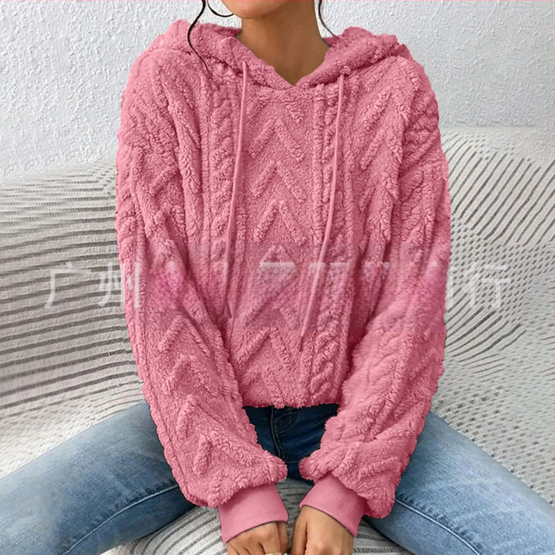 Hanorac casual cu mânecă lungă din catifea, cu glugă și șnur, pentru femei, cu umeri goi, Amazon, toamnă nouă, model Teddy