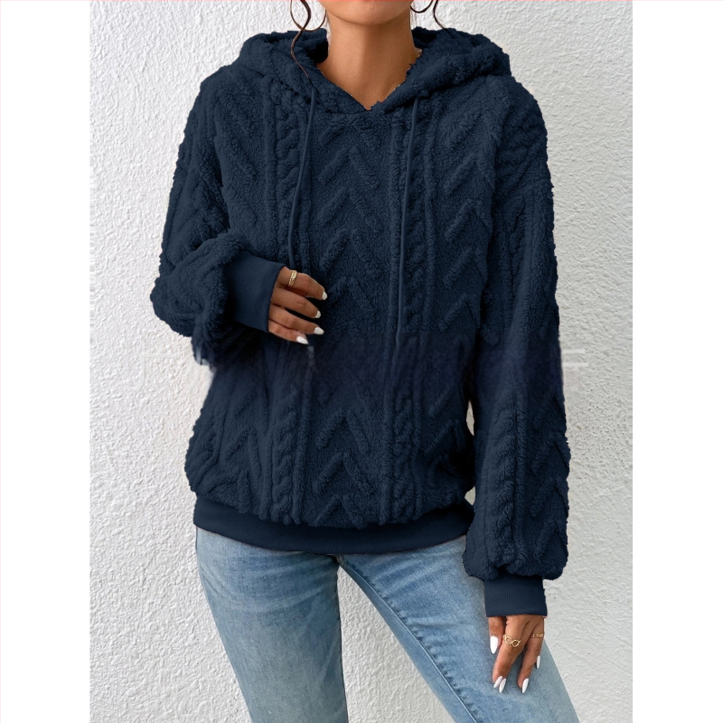 Hanorac casual cu mânecă lungă din catifea, cu glugă și șnur, pentru femei, cu umeri goi, Amazon, toamnă nouă, model Teddy