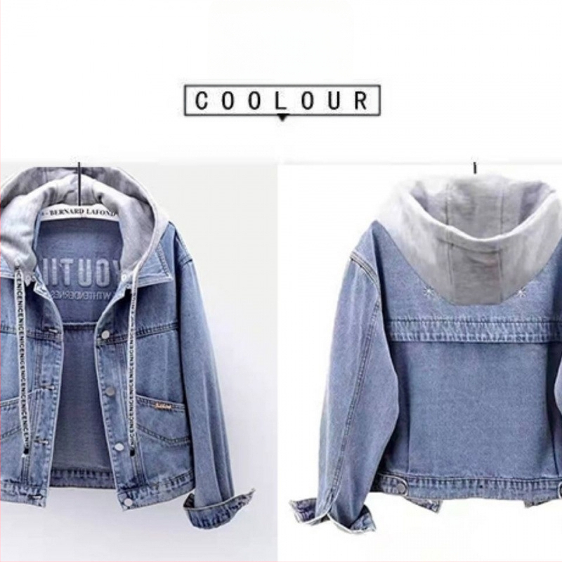 Y9Z2023 Őszi és téli új farmer kapucnis rövid női koreai stílusú laza karcsúsító, mindenhez illő hímzett kabát, egyszínű