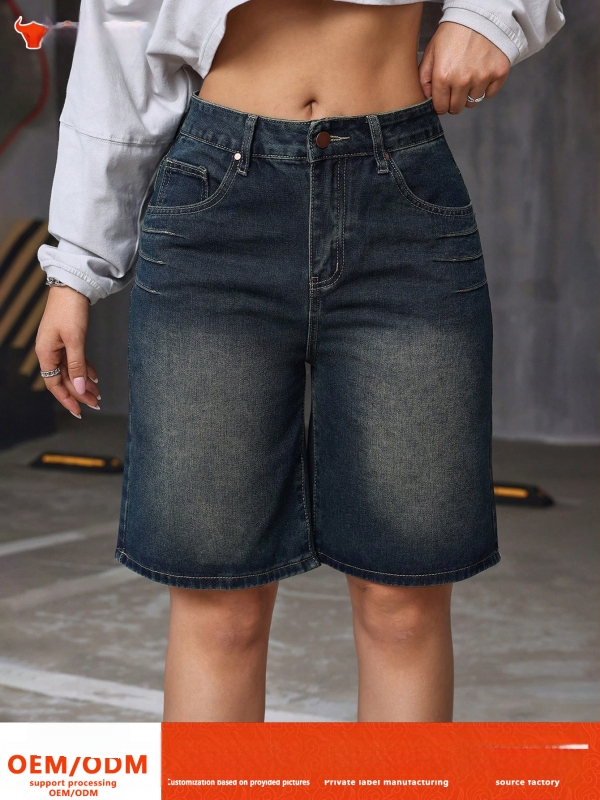 Határokon átnyúló külkereskedelem Amazon európai és amerikai mosott kék farmer rövidnadrág női bő, egyenes szabású, középhosszú nadrág