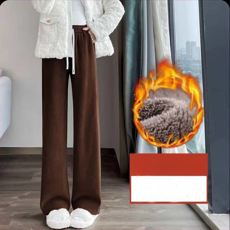 300 kg-os plus size női téli északkeleti viselet vastag báránygyapjúból készült, egyenes csőből készült, polár bélésű, meleg kordbársony nadrág, bő szárú