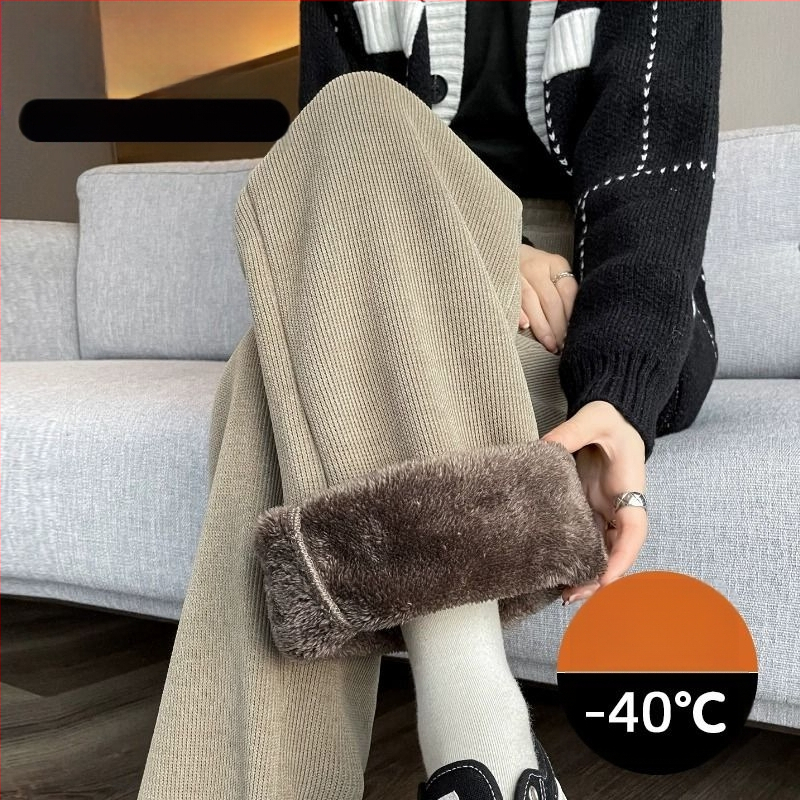 300 kg-os plus size női téli északkeleti viselet vastag báránygyapjúból készült, egyenes csőből készült, polár bélésű, meleg kordbársony nadrág, bő szárú