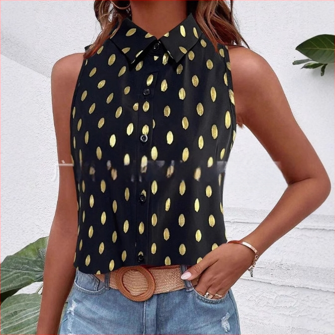 2025 Amazon Független Állomás Határokon Átnyúló Új 3D Digitális Nyomtatású Női Divat Ujjatlan Fekete Ing Felső