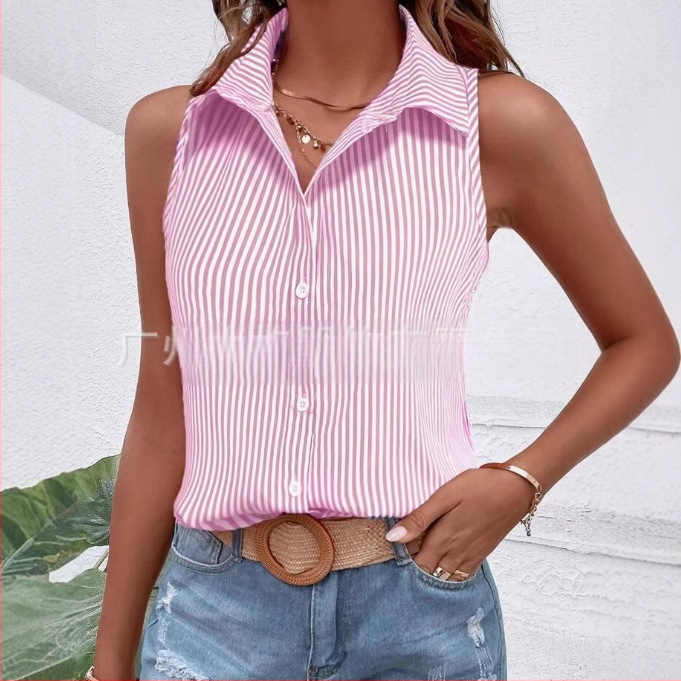 2025 Amazon Független Állomás Határokon Átnyúló Új 3D Digitális Nyomtatású Női Divat Ujjatlan Fekete Ing Felső