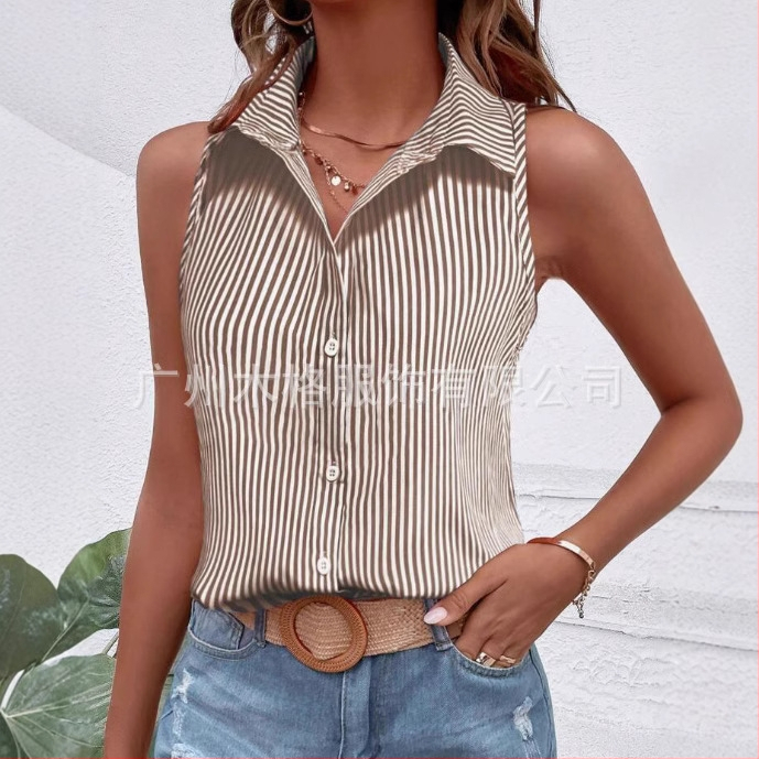 2025 Amazon Független Állomás Határokon Átnyúló Új 3D Digitális Nyomtatású Női Divat Ujjatlan Fekete Ing Felső