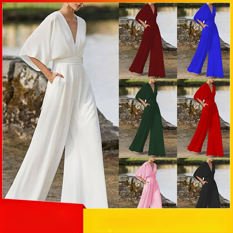 2023 nyári európai és amerikai külkereskedelmi új női denevérujjú overál Amazon Explosions alkalmi magas derekú, széles szárú nadrág