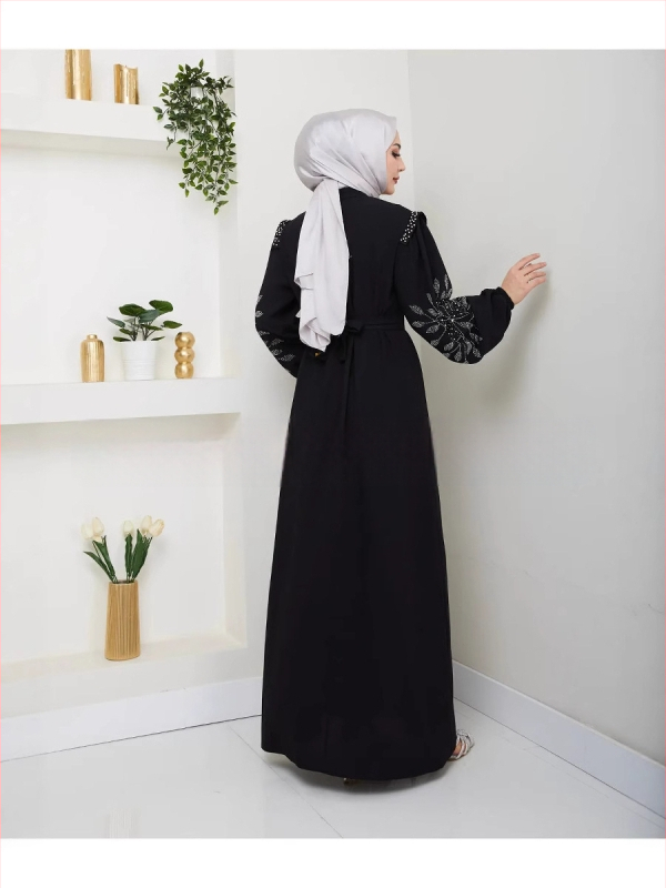 Európai és amerikai, határokon átnyúló, új stílusú, arab és közel-keleti, népszerű muszlim elegáns, hosszú ujjú, elegáns ruha strasszos gyöngyökkel