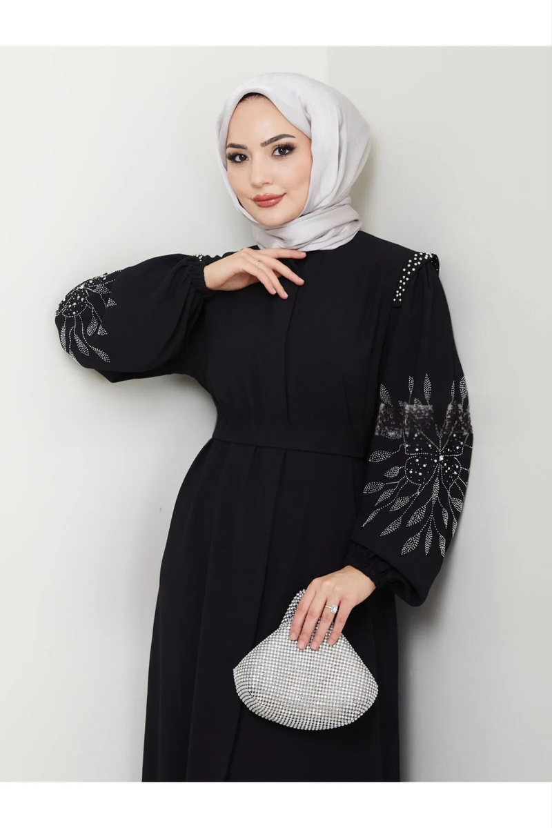 Európai és amerikai, határokon átnyúló, új stílusú, arab és közel-keleti, népszerű muszlim elegáns, hosszú ujjú, elegáns ruha strasszos gyöngyökkel