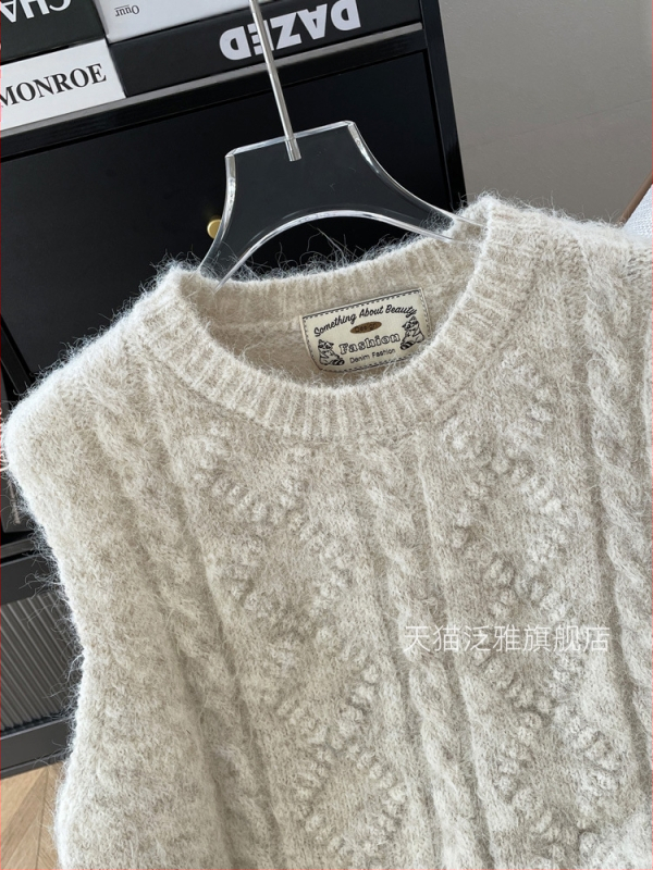 Koreai stílusú, puha, viaszos, csavart kötött mellény nőknek, tavaszi és őszi új, vastagított, réteges, kerek nyakú pulóvermellény, mellény, külső viselet