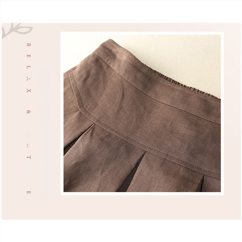 Pamučna i lanena tanka lepršava suknja 2025. Novi stil, umjetnička retro jednostavna široka suknja, suknja za mršavljenje srednje duljine za žene