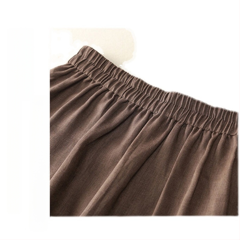 Pamučna i lanena tanka lepršava suknja 2025. Novi stil, umjetnička retro jednostavna široka suknja, suknja za mršavljenje srednje duljine za žene