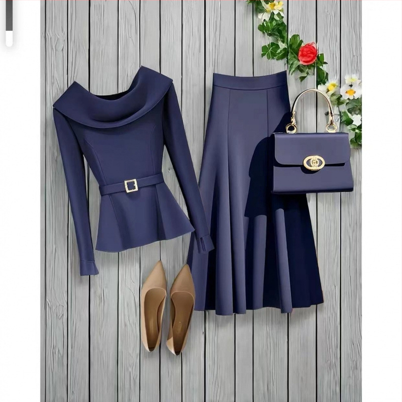 2024 m. aukščiausios klasės dizaino pojūtis, elegantiškas europietiškas kriaušės formos paveikslas, aukščiausios klasės, išskirtinis viršutinis sijonas, vientisos spalvos kostiumas moterims