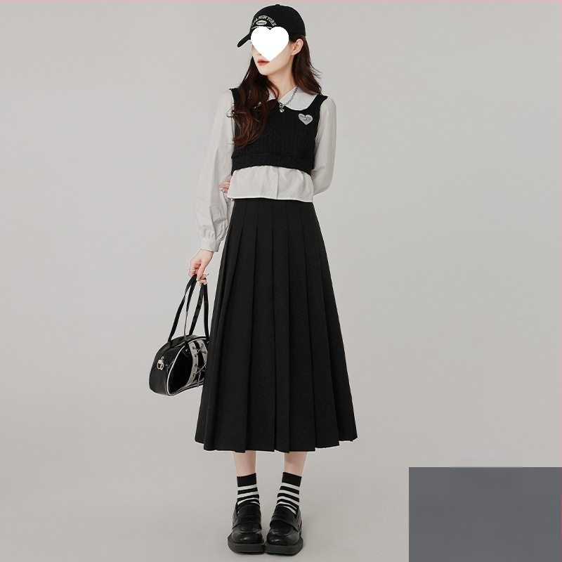 Szürke rakott szoknya Női közepes hosszúságú szoknya Tavasz Ősz és Tél 2025 Új Magas derekú A-vonalú szoknya Rövid szoknya Esernyőszoknya