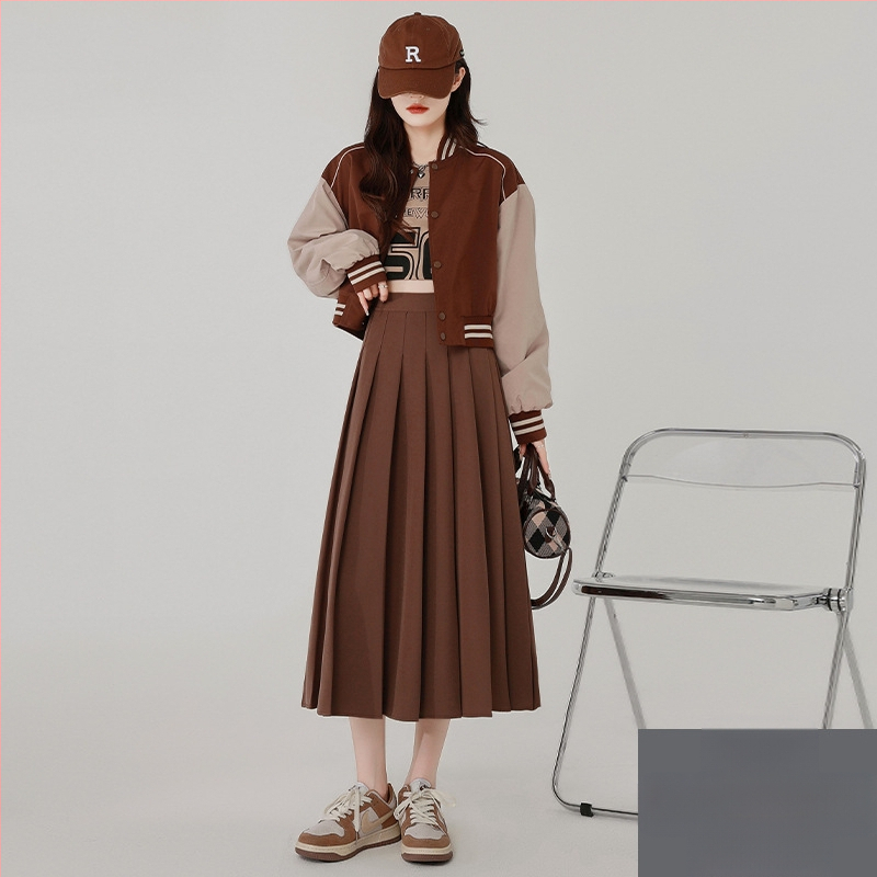 Szürke rakott szoknya Női közepes hosszúságú szoknya Tavasz Ősz és Tél 2025 Új Magas derekú A-vonalú szoknya Rövid szoknya Esernyőszoknya
