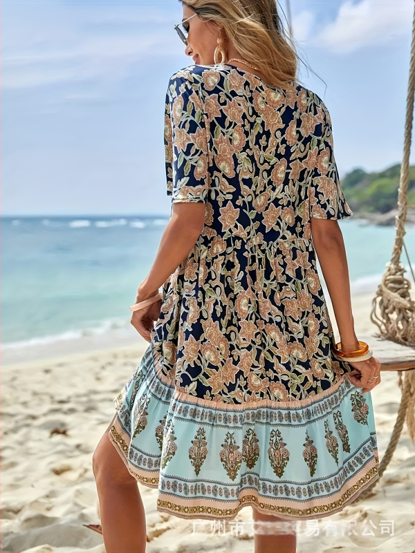 2025-ös európai és amerikai határokon átnyúló Amazon női elegáns, mindennapi ingázó virágmintás ruha