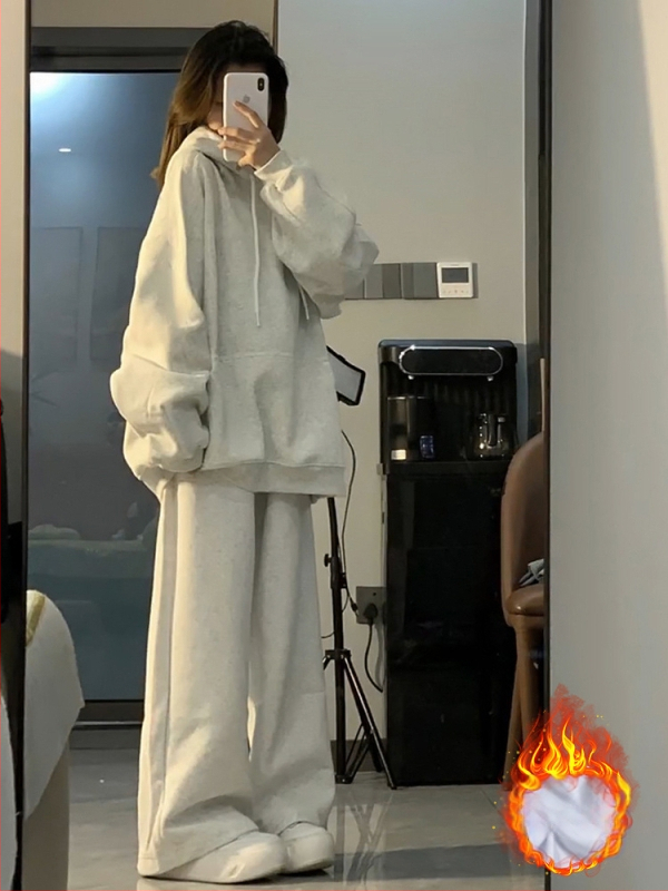 Amerikai Retro Lazy Style Loose szürke kapucnis pulóver női 2025 új őszi és téli polár bélésű ruhák