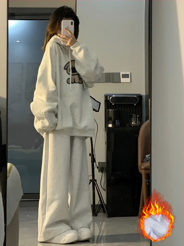 Amerikai Retro Lazy Style Loose szürke kapucnis pulóver női 2025 új őszi és téli polár bélésű ruhák