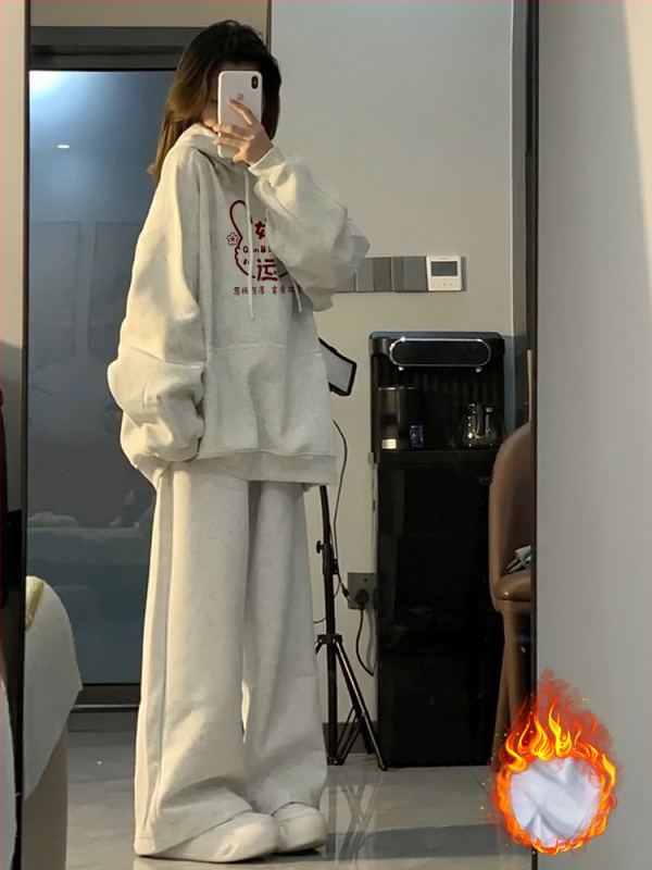 Amerikai Retro Lazy Style Loose szürke kapucnis pulóver női 2025 új őszi és téli polár bélésű ruhák