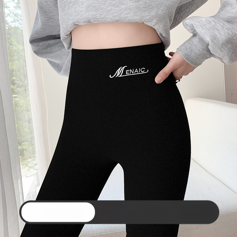 Őszi és téli bársony leggings női szűk leggings szürke menetes karcsúsító bárány bársony bélelt meleg pamut nadrág 9087