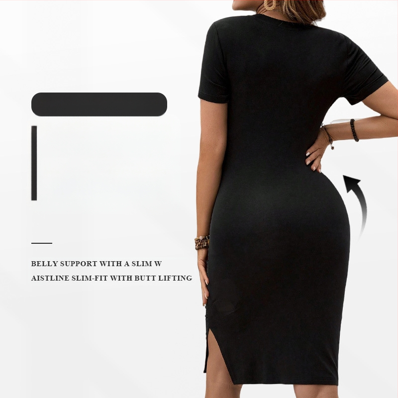 2025 m. naujas europietiškas ir amerikietiškas tarpvalstybinis nėščiųjų vientisas sijonas su plyšiais, rudens elastingas plonas trumpomis rankovėmis darbo drabužiai, paprasti ir patogūs viršutiniai drabužiai