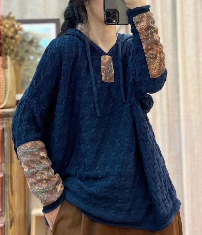 Húzózsinóros Kapucnis Pamut Kötött Pulóver Női Laza Húsdarabos Tavaszi és Őszi Új Retro Művészi Hétköznapi Hosszú Ujjú Felső