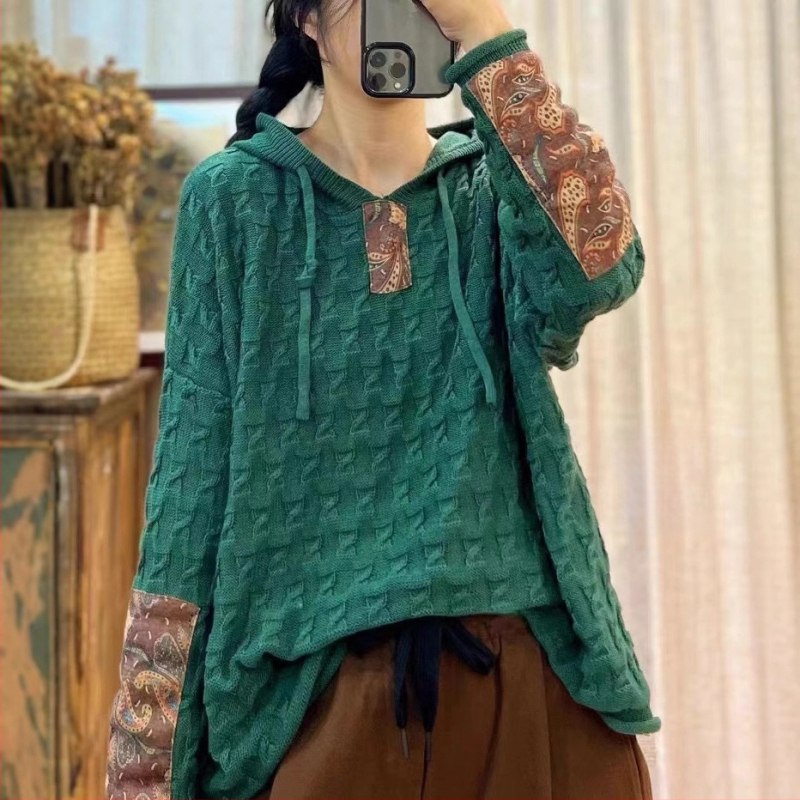 Húzózsinóros Kapucnis Pamut Kötött Pulóver Női Laza Húsdarabos Tavaszi és Őszi Új Retro Művészi Hétköznapi Hosszú Ujjú Felső