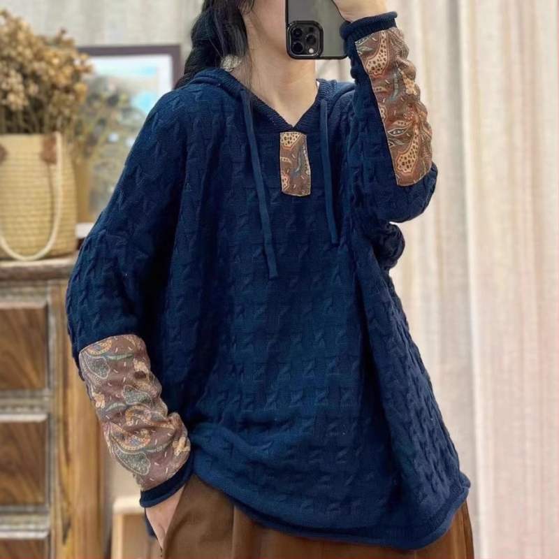 Húzózsinóros Kapucnis Pamut Kötött Pulóver Női Laza Húsdarabos Tavaszi és Őszi Új Retro Művészi Hétköznapi Hosszú Ujjú Felső