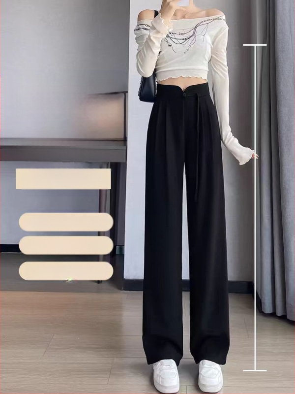 Guofeng csatos fekete nadrág női tavaszi és őszi dizájn magas derekú, mártott, egyenes, laza, lezser, keskeny, bő szárú nadrág