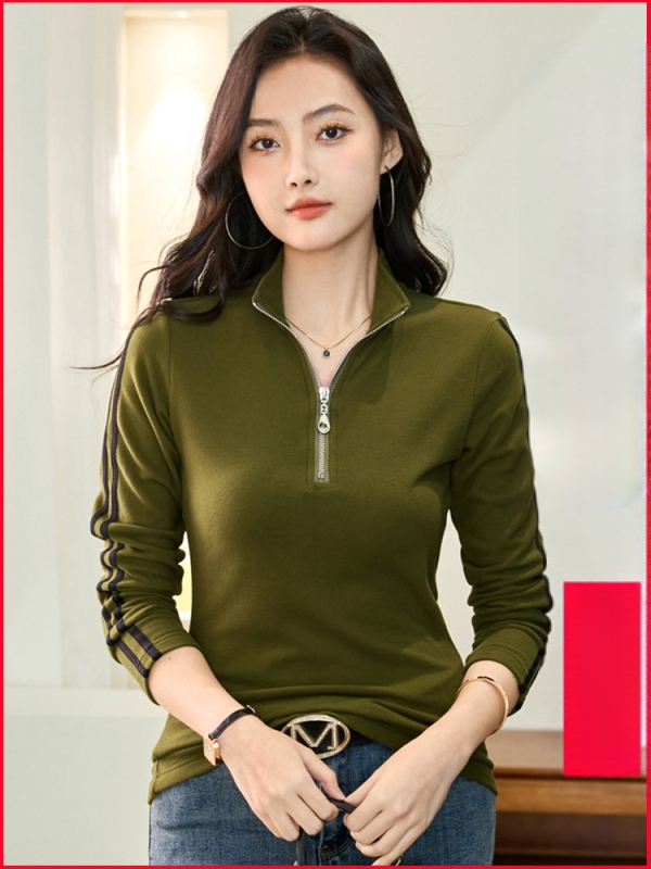 Félmagas gallérú, cipzáras alsó ing női őszi és téli 2025 új stílusú, illesztéses dizájnú, hosszú ujjú póló női felső