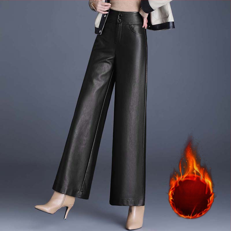 Divatos barna bőrnadrágok, elegáns bő szárú női nadrágok, 2025 új tavaszi és őszi culotte-ok, bő szárú nadrágok anyukáknak, hosszú nadrágok