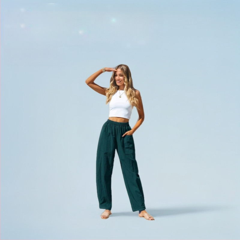 Európai és amerikai export női ruházat Amazon 2024 női pamut és lenvászon alkalmi nadrág ünnepi stílusú rugalmas derékú banánnadrág rakománytáska