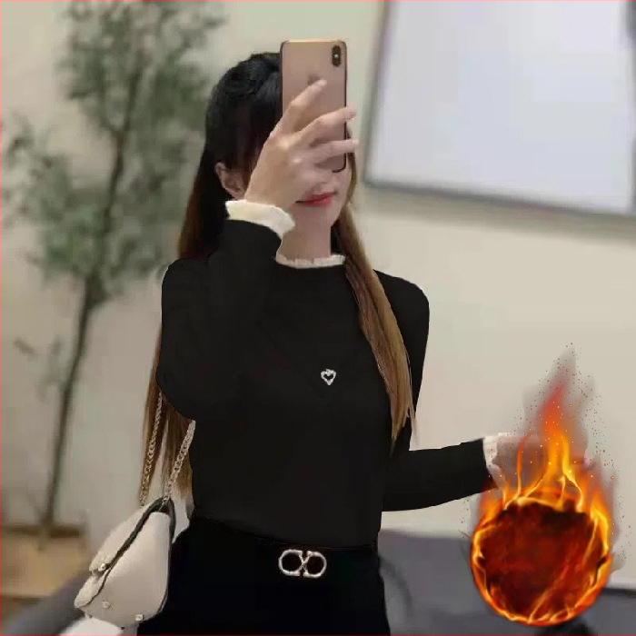 Nėriniuotų dvipusių aksominių marškinių su puse aukšto apykaklės apačia karta, sustorinta nauja žieminė plona plius dydžio striukė, urmu